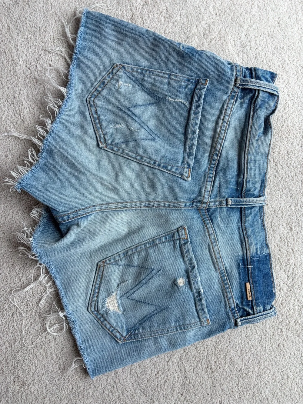 MOTHER Light Blue Washed Denim Shorts